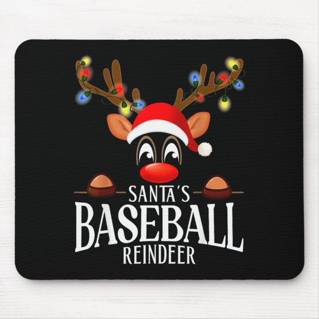 Santa's Baseball Reindeer Funny Xmas Matching Pjs  Mousepad (Vorne)