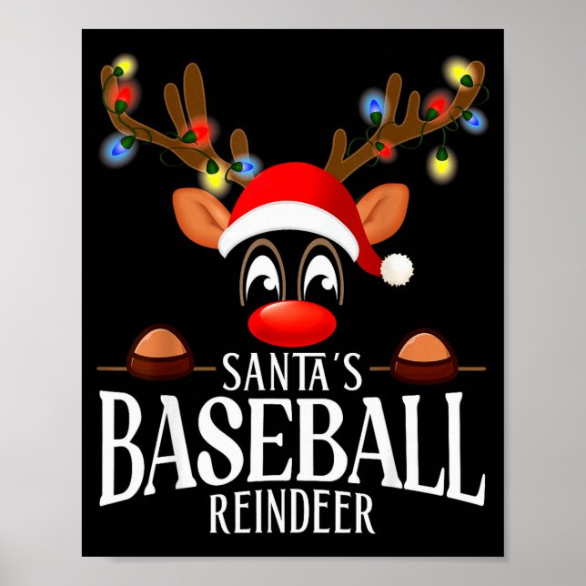 Santa's Baseball Reindeer Funny Xmas Matching Pjs  Poster (Vorne)
