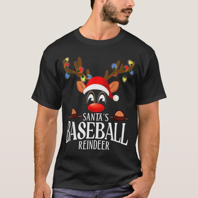 Santa's Baseball Reindeer Funny Xmas Matching Pjs  T-Shirt (Vorderseite)