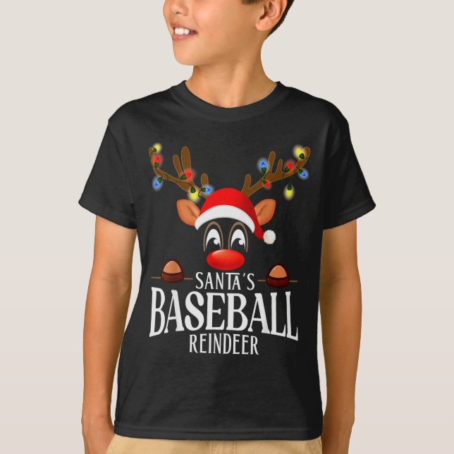 Santa's Baseball Reindeer Funny Xmas Matching Pjs  T-Shirt (Vorderseite)