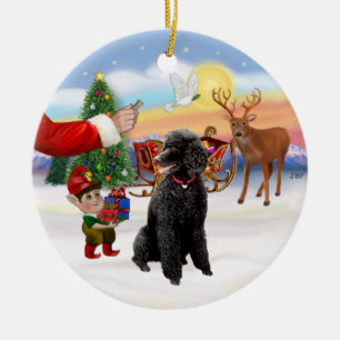 Santas Belohnung - schwarzer Standardpudel Keramikornament