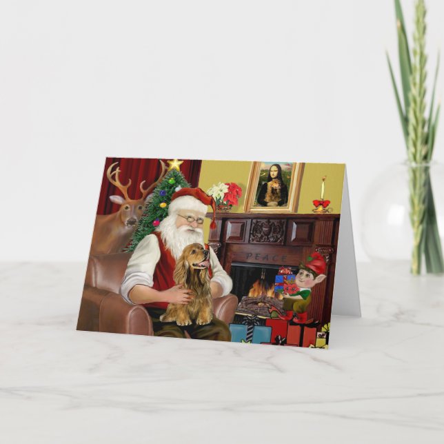 Santa's Brown Cocker Spaniel Feiertagskarte (Vorderseite)