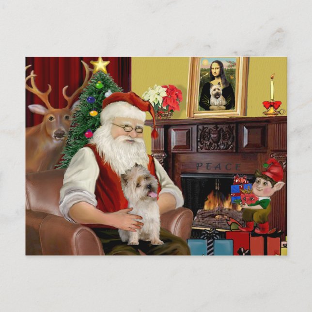 Santa's Cairn Terrier Feiertagspostkarte (Vorderseite)