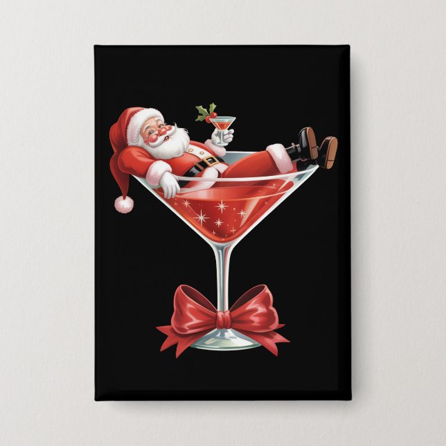Santas chaotischer Weihnachts-Martini Lustiger San Button (Vorderseite)