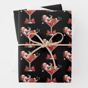 Santas chaotischer Weihnachts-Martini Lustiger Wei Geschenkpapier Set