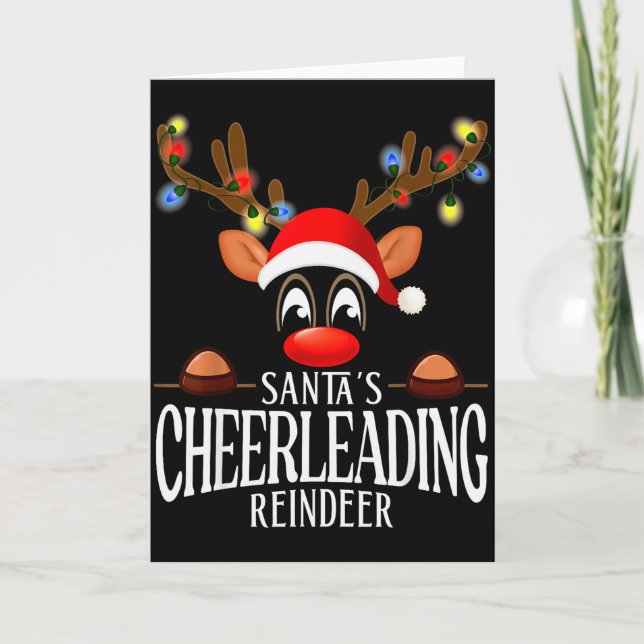 Santa's Cheerleading Reindeer Funny Xmas Matching  Karte (Vorderseite)