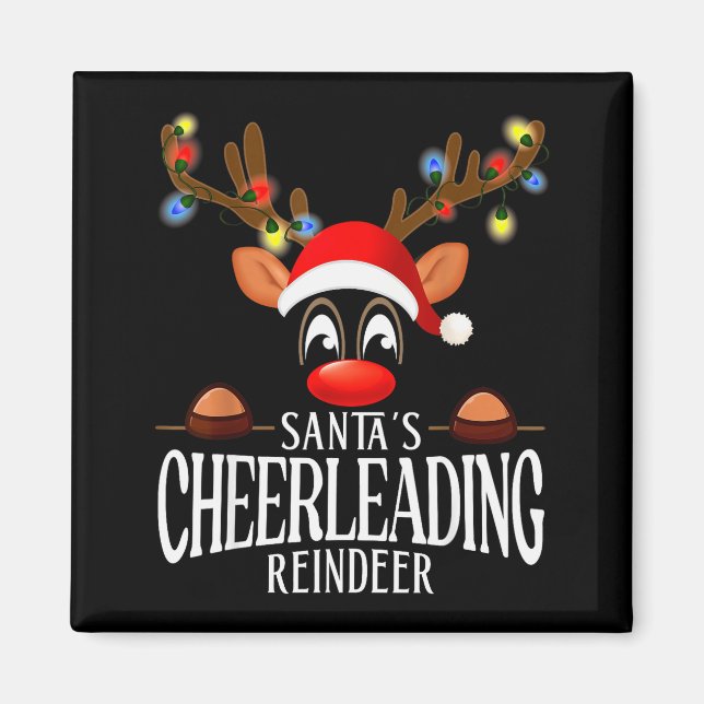Santa's Cheerleading Reindeer Funny Xmas Matching  Magnet (Vorne)