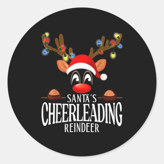 Santa's Cheerleading Reindeer Funny Xmas Matching  Runder Aufkleber (Vorderseite)