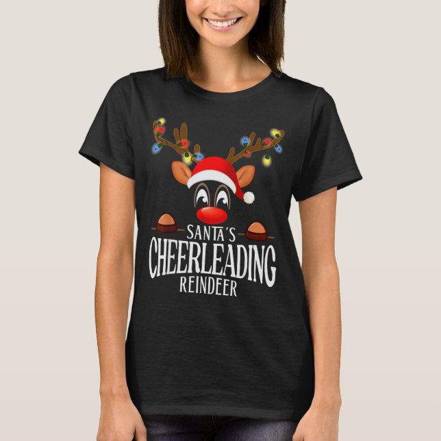 Santa's Cheerleading Reindeer Funny Xmas Matching  T-Shirt (Vorderseite)