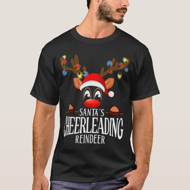Santa's Cheerleading Reindeer Funny Xmas Matching  T-Shirt (Vorderseite)