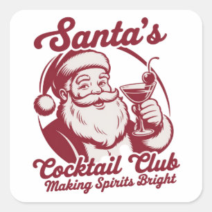 Santa's Cocktail Club Lustiger Weihnachtsfeier-Tri Quadratischer Aufkleber