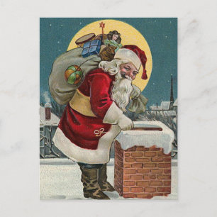 "Santa's Coming down the Chimney" Postcard Feiertagspostkarte