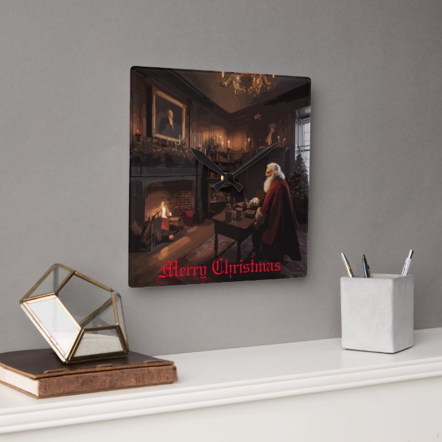 Santa's Cosy Nook Quadratische Wanduhr (Büro)