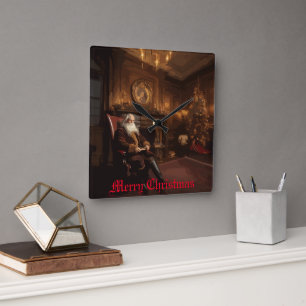 Santa's Cosy Nook Quadratische Wanduhr