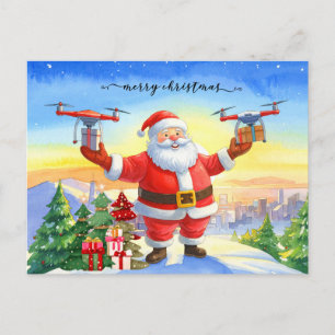 Santa's Drohnenlieferung funktioniert an Weihnacht Feiertagspostkarte