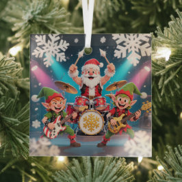 Santa's Drumming Rock Band Ornament Aus Glas