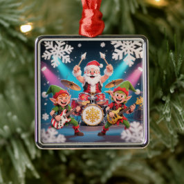 Santa's Drumming Rock Band Ornament Aus Metall