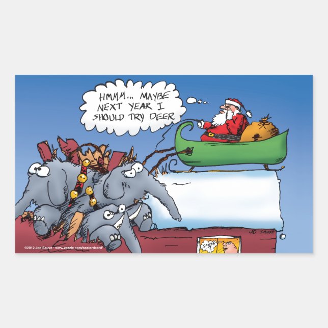 Santas Elephants Funny Holiday Cartoon Rechteckiger Aufkleber (Vorderseite)
