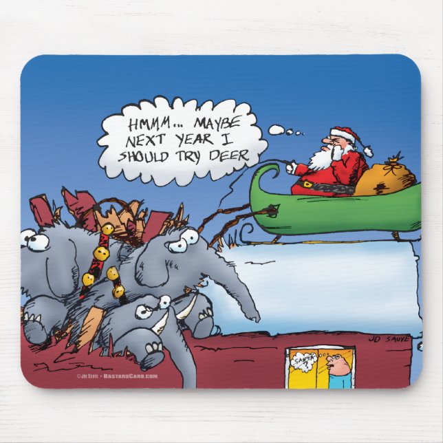 Santas Elephants Holiday Cartoon Mousepad (Vorne)