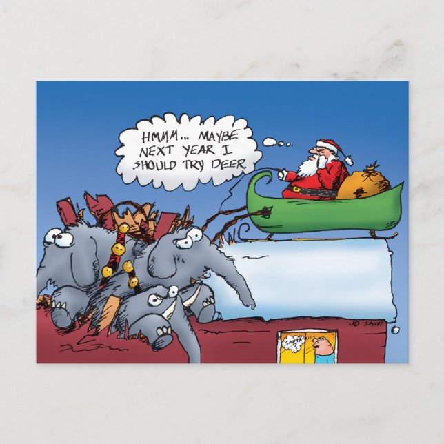 Santas Elephants Urlaubspoliday Postcard Feiertagspostkarte (Vorderseite)