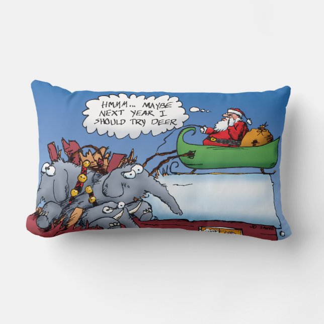 Santas Elephants Weihnachts Cartoon Pillow Lendenkissen (Vorderseite)