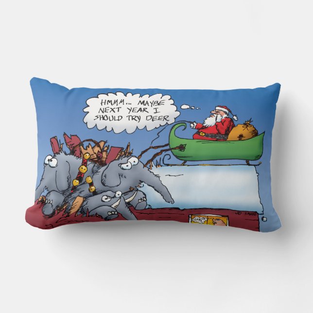 Santas Elephants Weihnachts Cartoon Pillow Lendenkissen (Vorderseite)