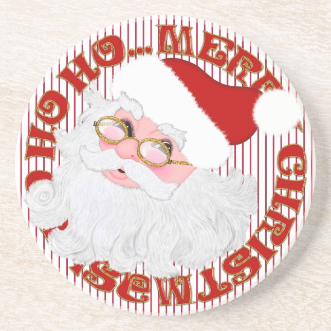 Santa's Face Circle-Red Stripe-Sandstone Untersetz Untersetzer (Vorne)