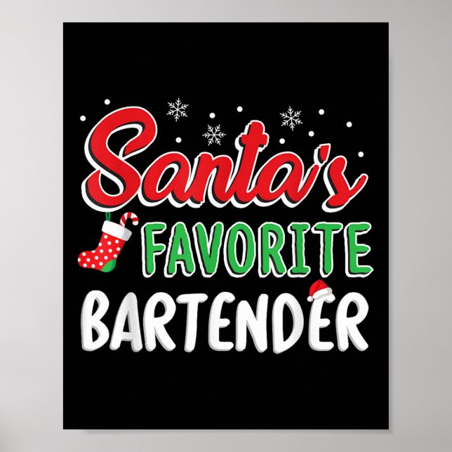 Santa's Favorite Bartender T Shirt Cute Xmas Party Poster (Vorne)