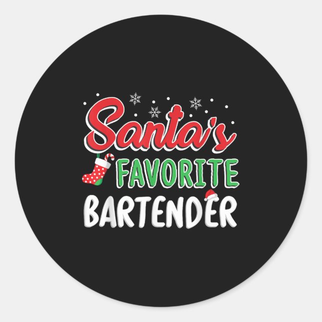 Santa's Favorite Bartender T Shirt Cute Xmas Party Runder Aufkleber (Vorderseite)