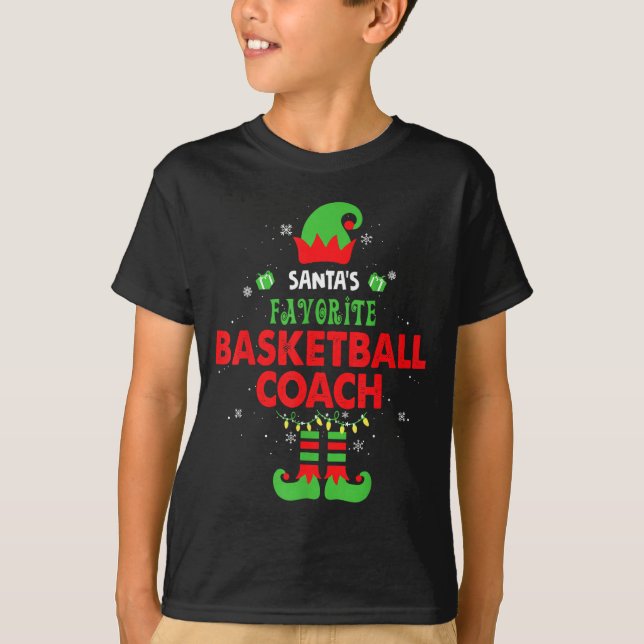 Santa's Favorite Basketball Coach Funny Elf Family T-Shirt (Vorderseite)