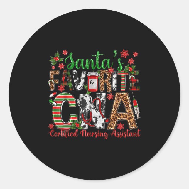 Santa's Favorite Cna Certified Nursing Istant Chri Runder Aufkleber (Vorderseite)