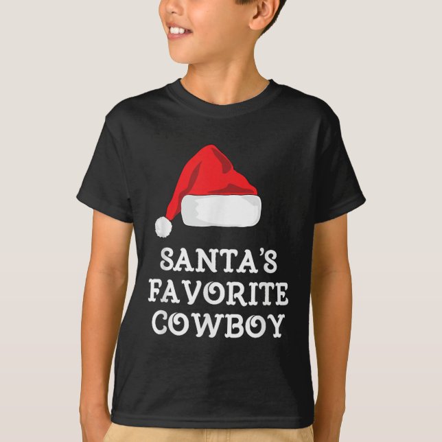Santa's Favorite Cowboy Christmas Hat Funny Xmas  T-Shirt (Vorderseite)