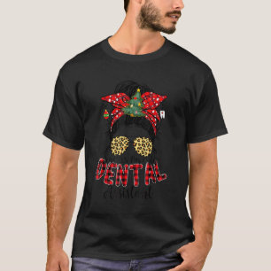 Santa's Favorite Dental Assistant Messy Bun Christ T-Shirt