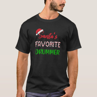 Santas Favorite Drummer Gift Funny Drum Christmas T-Shirt