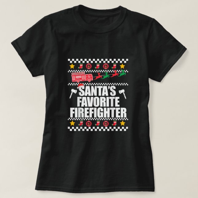 Santas Favorite Firefighter Pajamas Xmas Kostüm T T-Shirt (Design vorne)