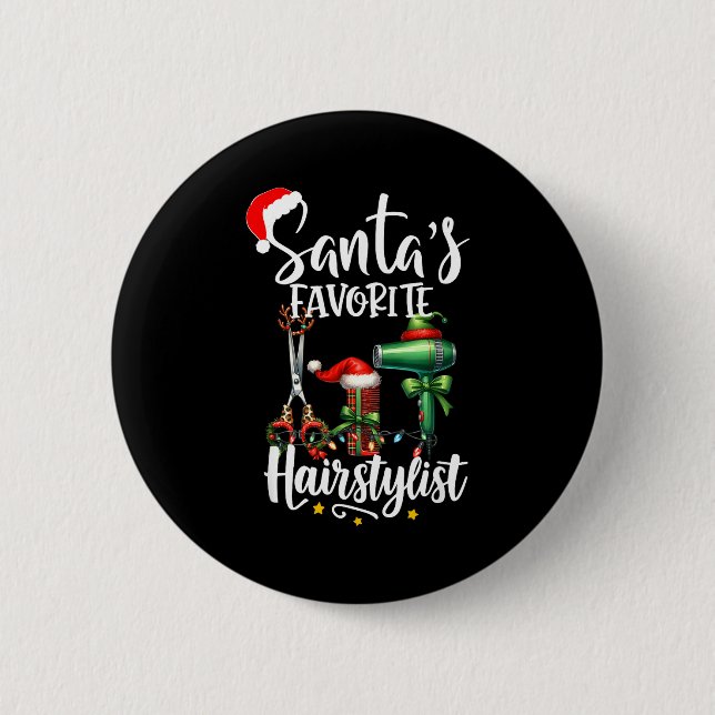 Santa's Favorite Hair Stylist Christmas Hairdresse Button (Vorderseite)