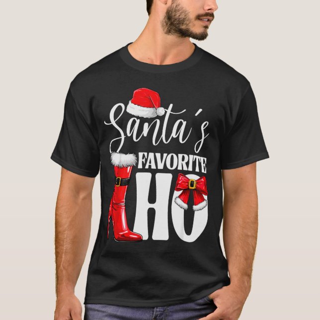 Santa's Favorite Ho Christmas Lights Merry Christm T-Shirt (Vorderseite)