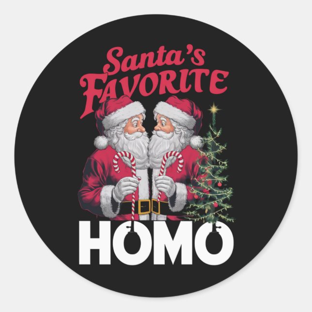 Santas Favorite Homo Gay Christmas LGBTQ Prix Runder Aufkleber (Vorderseite)