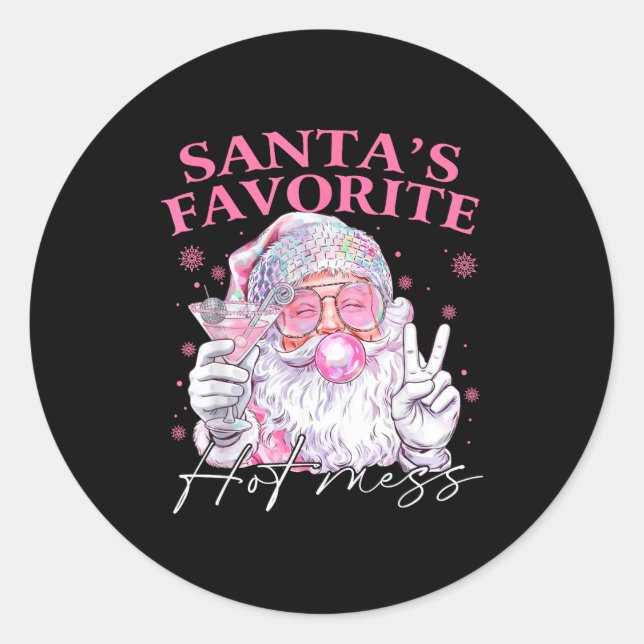 Santa's Favorite Hot Mess Funny Christmas  Runder Aufkleber (Vorderseite)