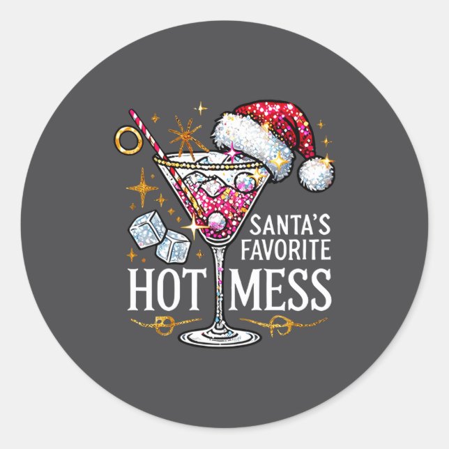 Santa's Favorite Hot Mess Long Sleeve  Runder Aufkleber (Vorderseite)