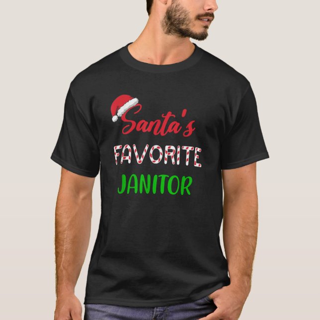 Santas Favorite Janitor Gift Funny Chritsmas Pajam T-Shirt (Vorderseite)