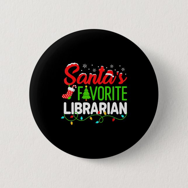 Santa's Favorite Librarian Christmas Library Book  Button (Vorderseite)