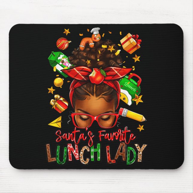 Santa's Favorite Lunch Lady Afro Messy Bun Woman C Mousepad (Vorne)