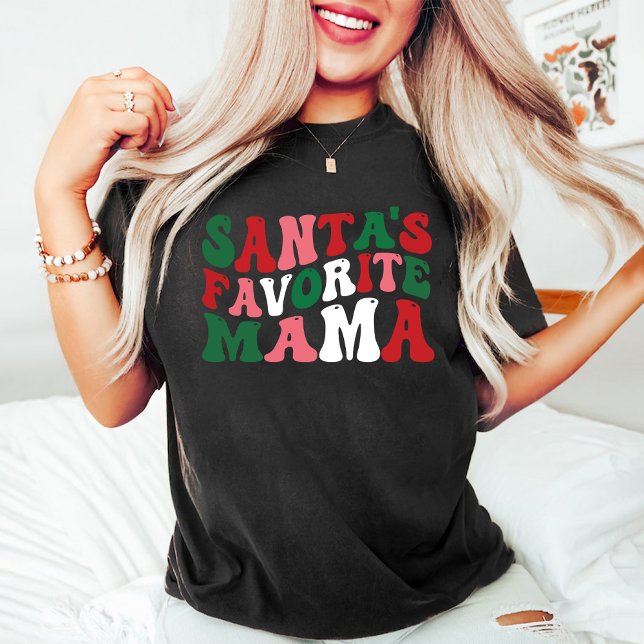 Santas Favorite Mama Groovy Christmas Black T-Shirt (Santas Favorite Mama Groovy Christmas Black T-Shirt)