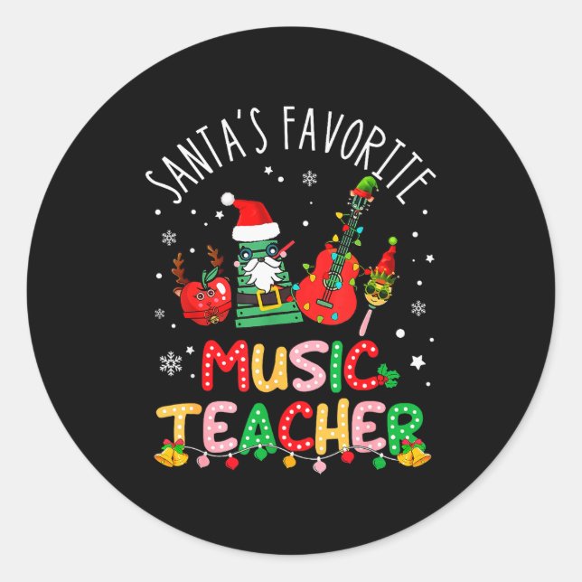 Santa's Favorite Music Teacher Christmas Santa Hat Runder Aufkleber (Vorderseite)