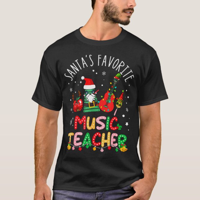 Santa's Favorite Music Teacher Christmas Santa Hat T-Shirt (Vorderseite)