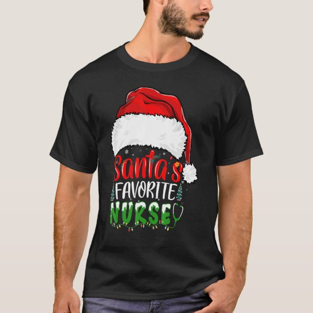 Santa's Favorite Nurse Christmas Nursing T-Shirt (Vorderseite)
