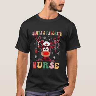 Santas Favorite Nurse Christmas Reindeer RN CNA IC T-Shirt