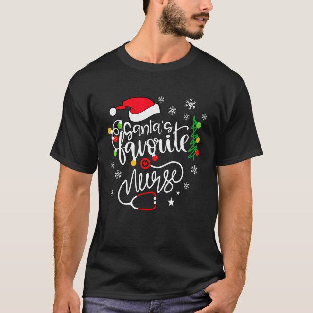 Santa's Favorite Nurse  Cute Merry Xmas Party T-Shirt (Vorderseite)