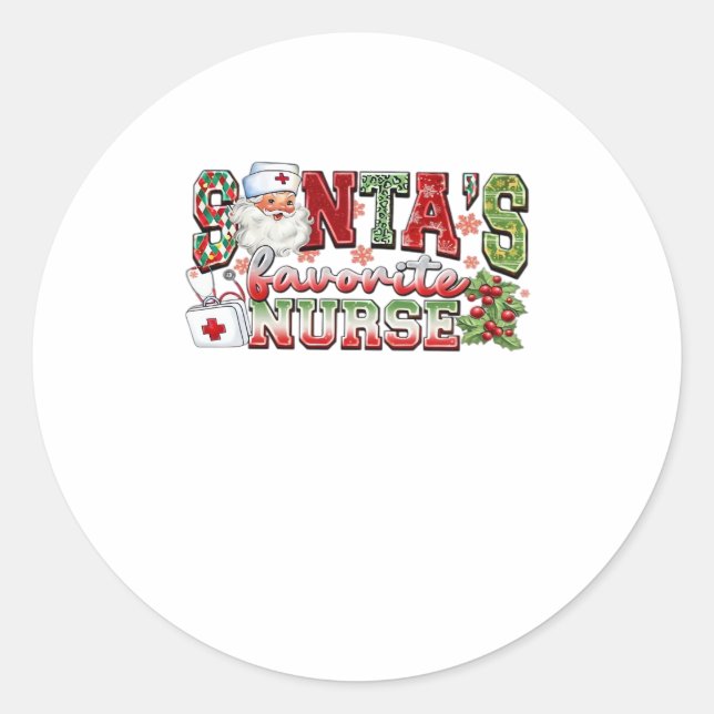 Santa's Favorite Nurse, Merry Nurse, Nurse Christm Runder Aufkleber (Vorderseite)